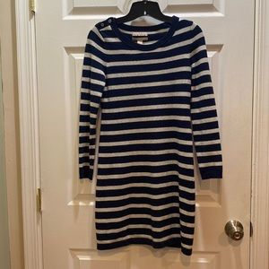 Banana Republic Petite Wool and Cashmere Navy and White Sweater Dress (PXS)